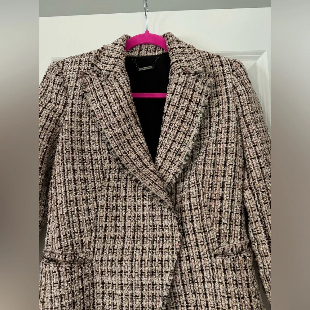 Elie Tahari Jezebel Tweed Frayed Trim Plaid Jacket Size 2 - Picture 7 of 10